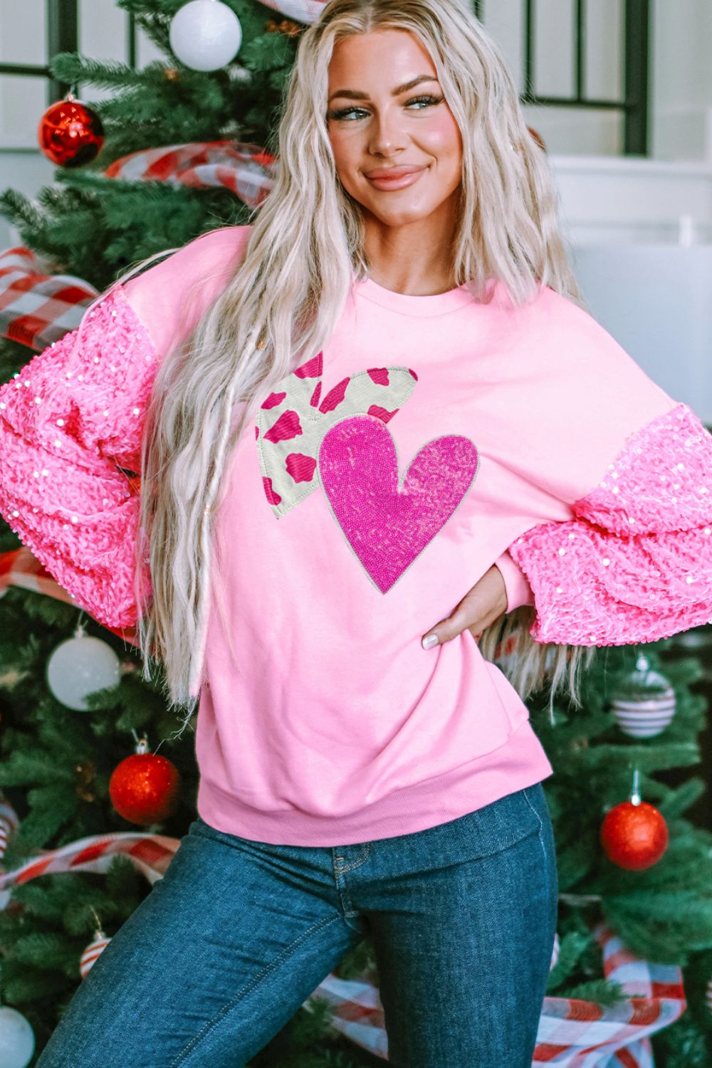 Sudadera de manga larga con corazón de lentejuelas para San Valentín