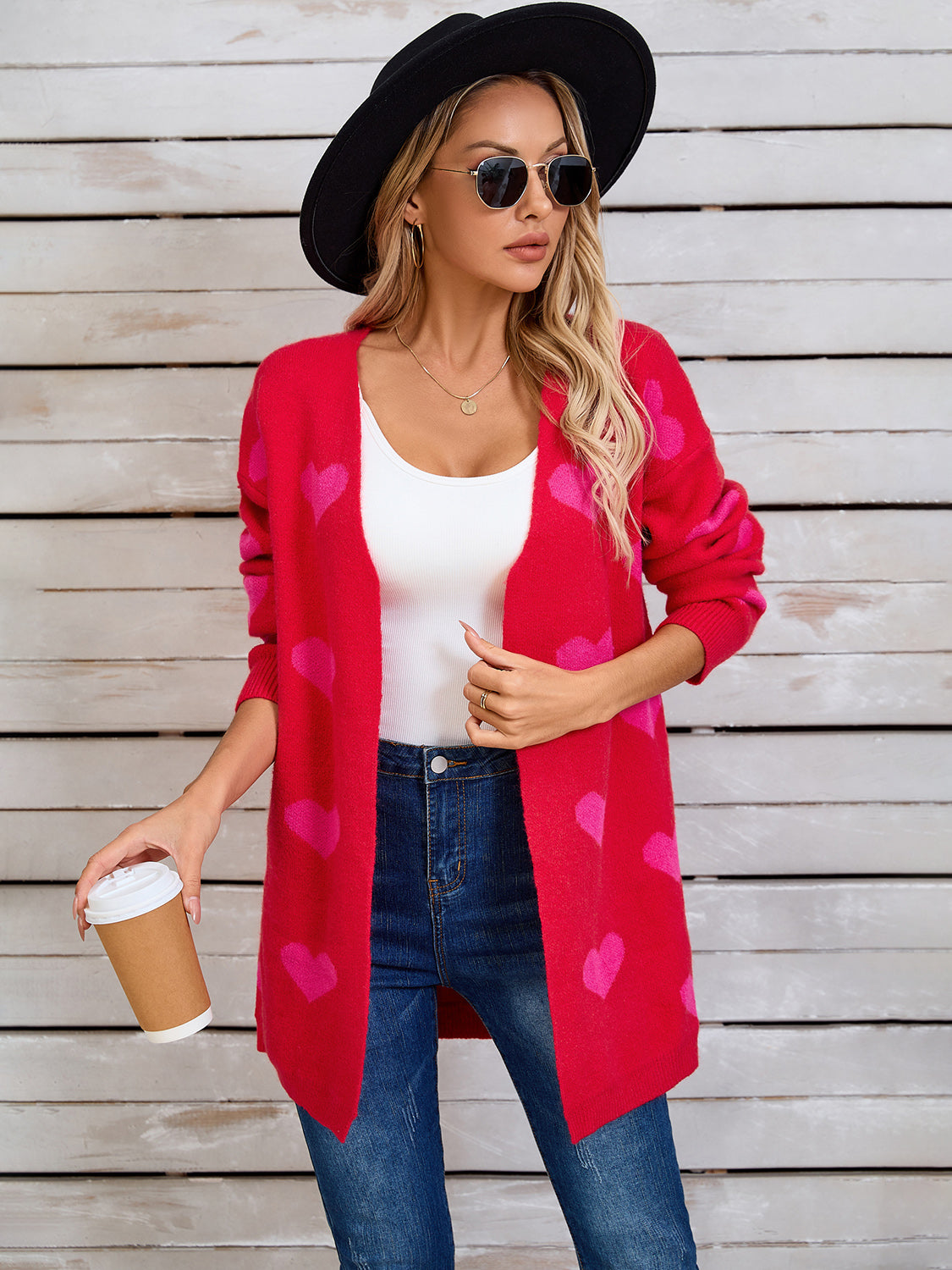 Angel Wings Heart Open Front Long Sleeve Cardigan