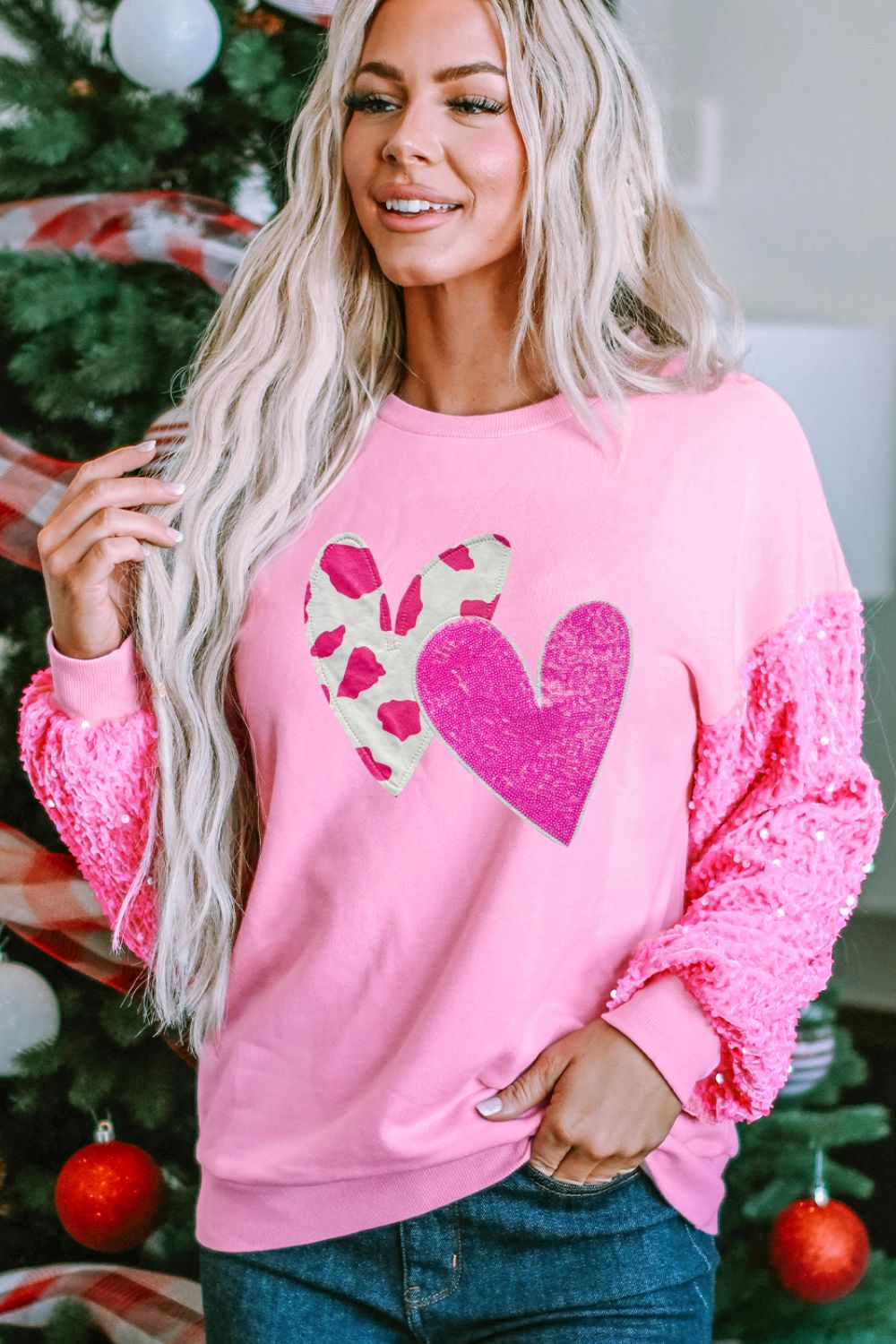 Sudadera de manga larga con corazón de lentejuelas para San Valentín