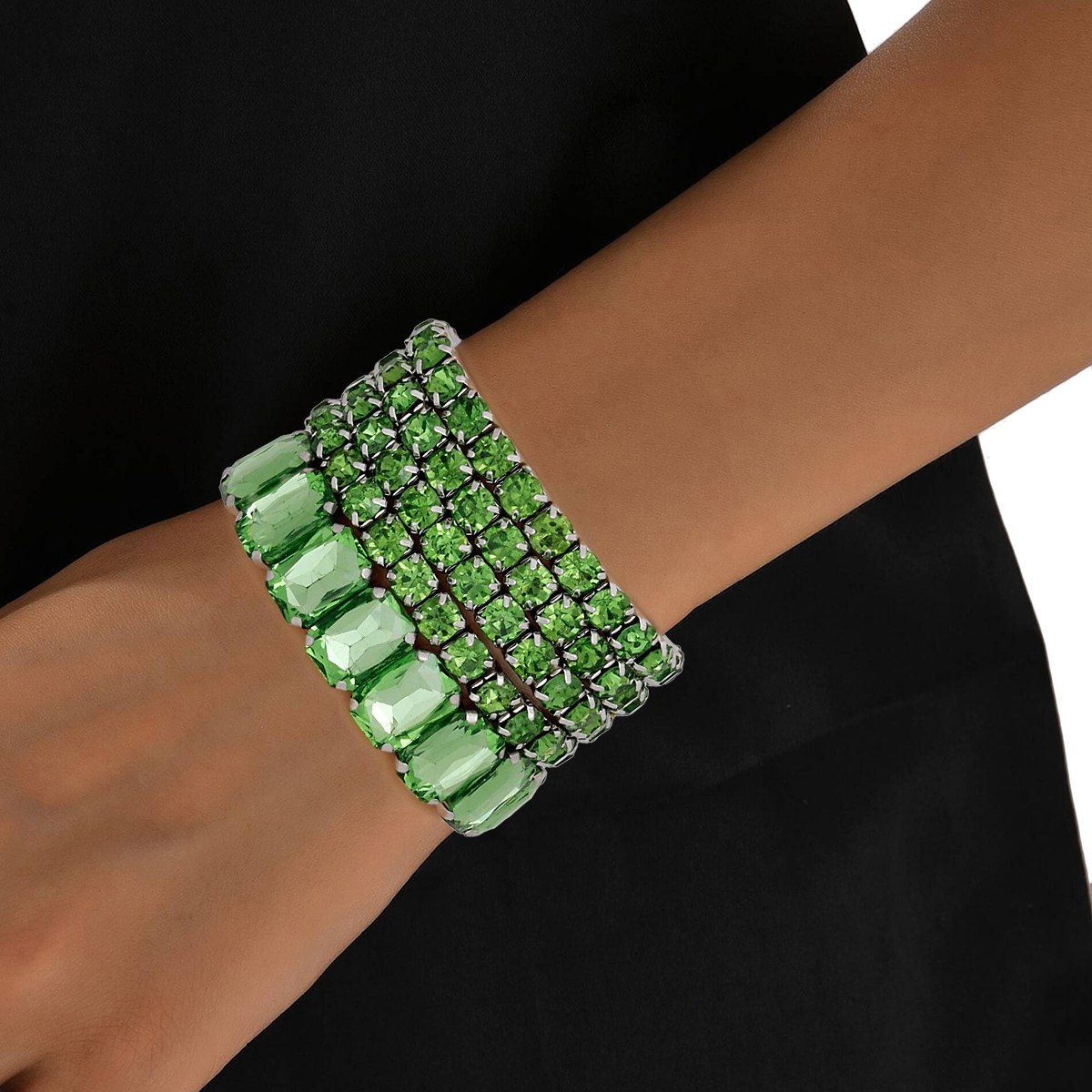 Tennis Bracelets Green Crystal Silver Set Women