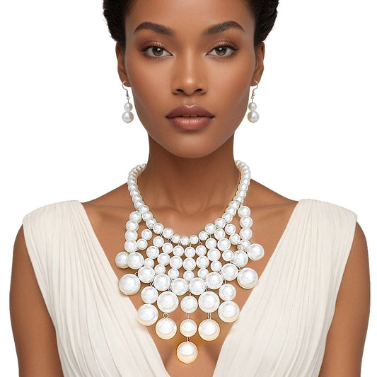 Bib White Pearl Vintage Bib Drop Necklace Set