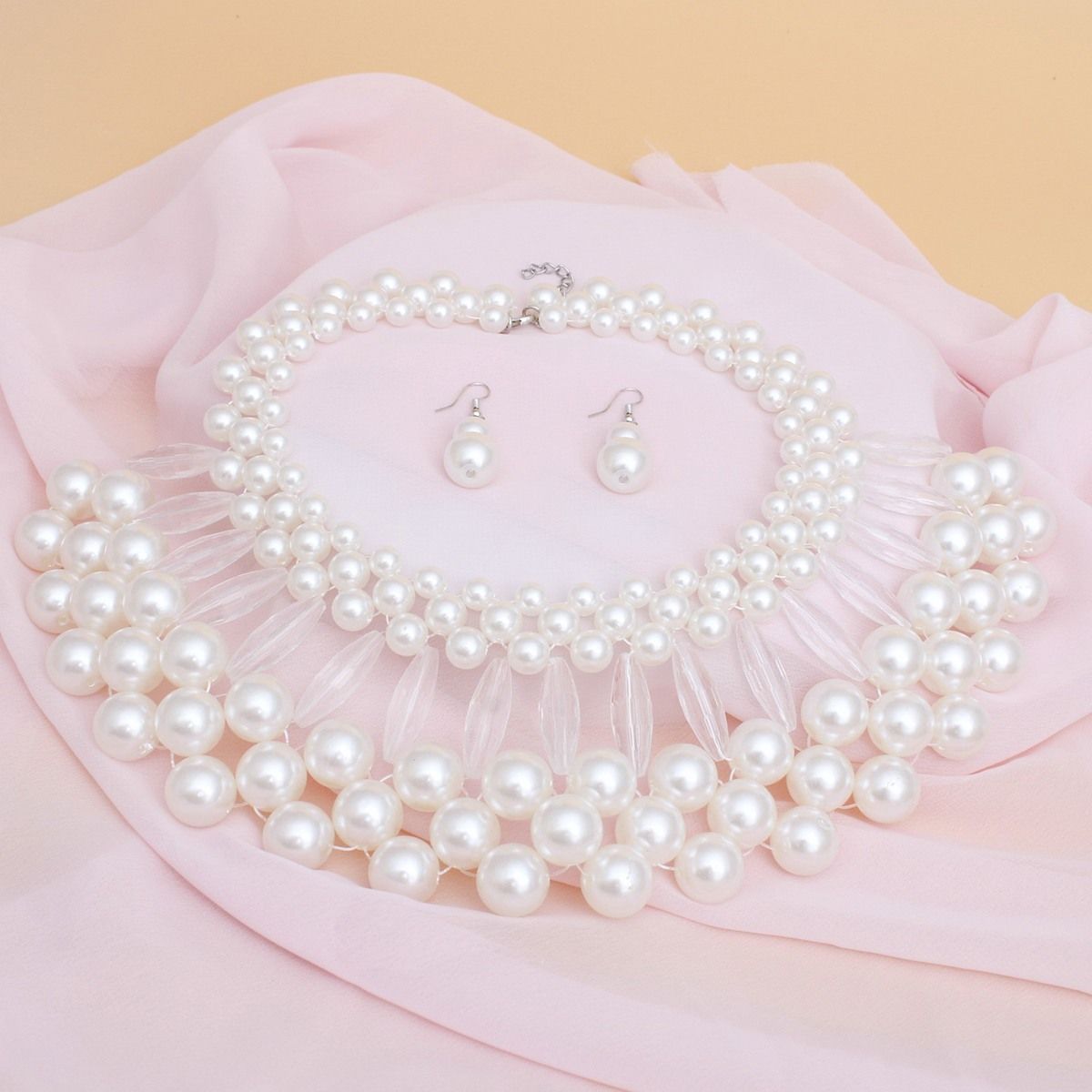 Bib White Pearl Vintage Collar Necklace Set Women