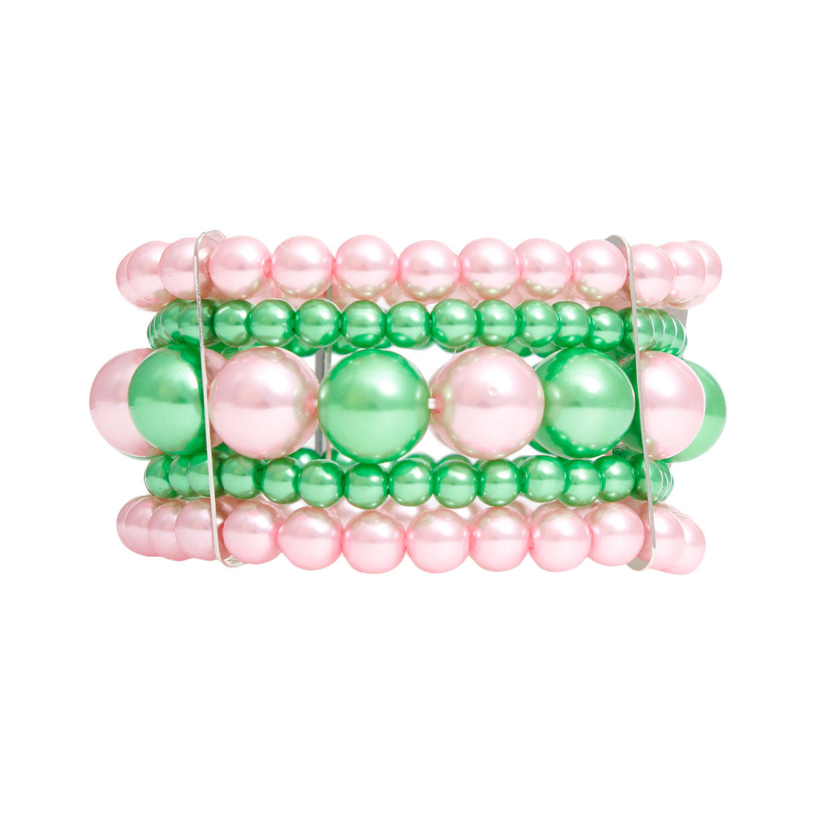 Bracelet Pink Green Stacked Pearls