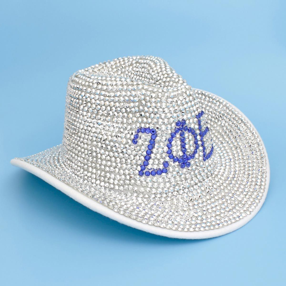 ZPB Sorority Silver Blue Rhinestone Fedora Hat