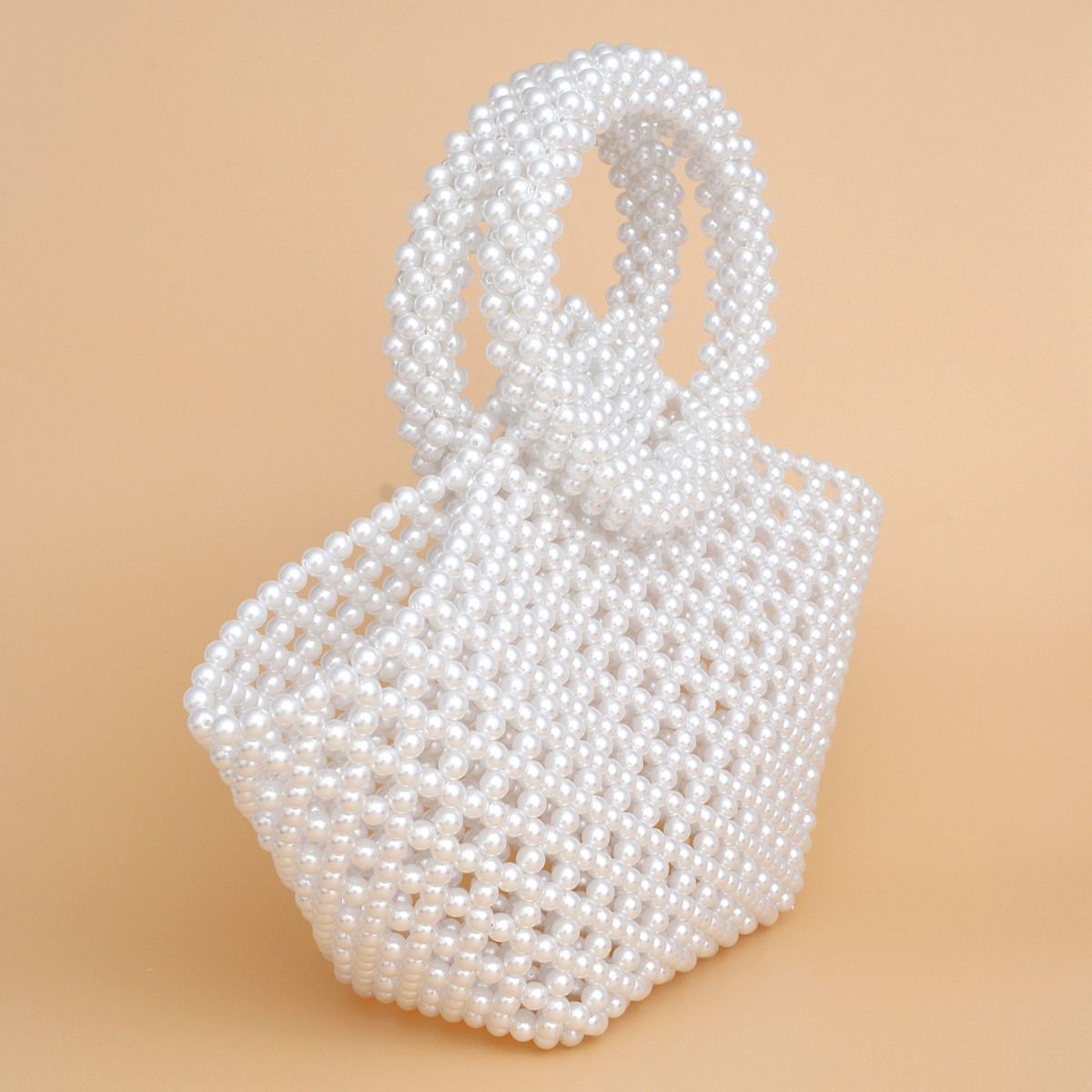 Top Handle Trapeze White Pearl Woven Handbag Bag