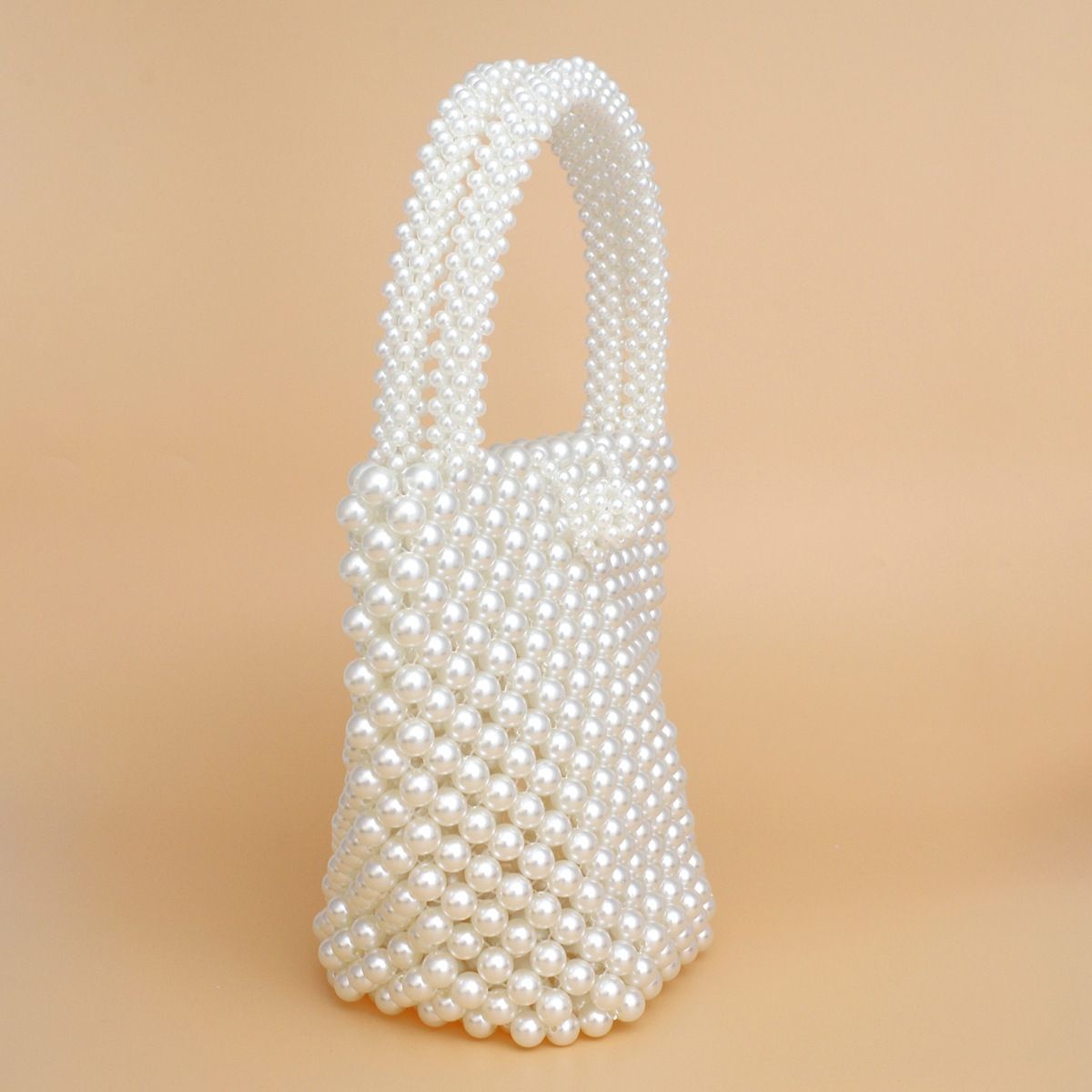 Top Handle Bucket Cream Pearl Woven Handmade Bag