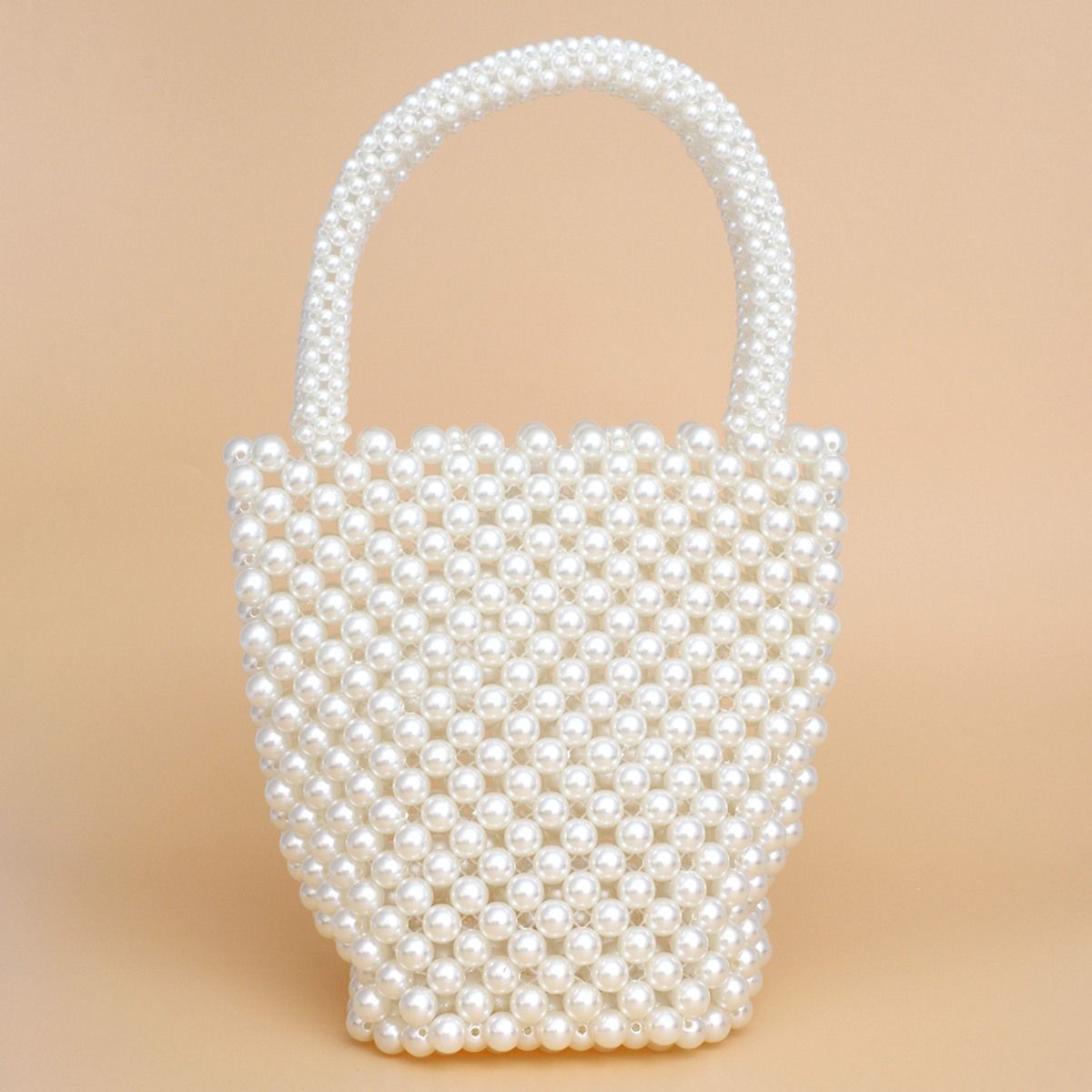 Top Handle Bucket Cream Pearl Woven Handmade Bag