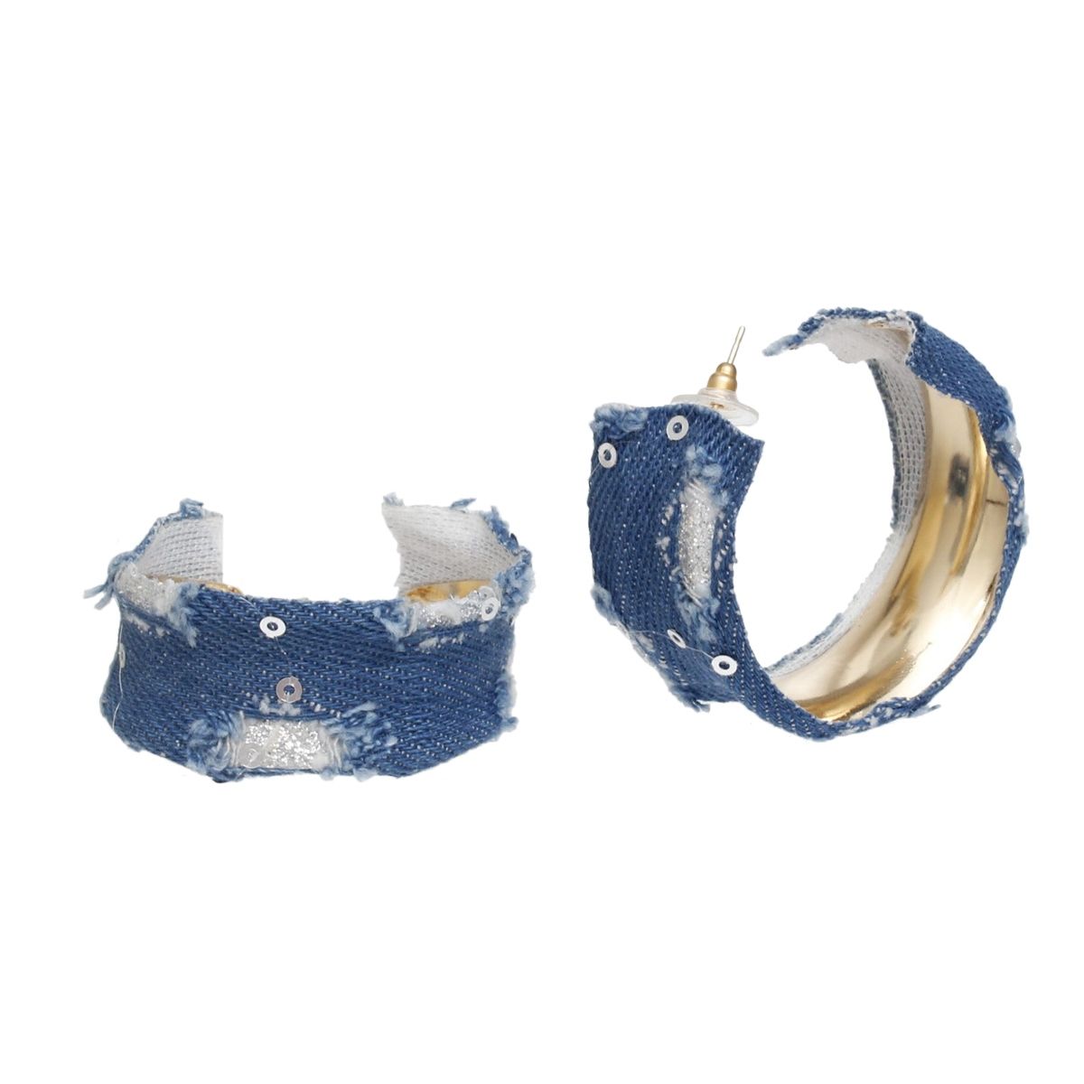 Hoops Distressed Blue Denim Earrings for Women